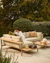 Alvaro natural garden left hand corner bench with coffee table set