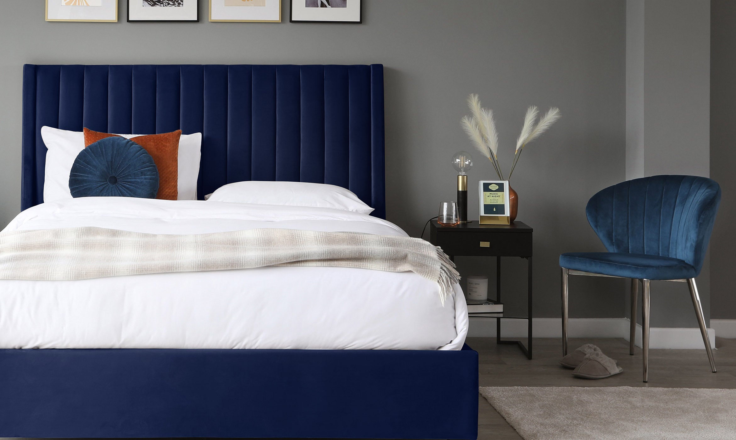 Amalfi Navy Velvet Super King Size Ottoman Storage Bed
