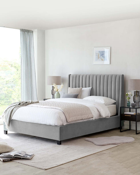 Amalfi Light Grey Velvet Super King Size Bed With Storage