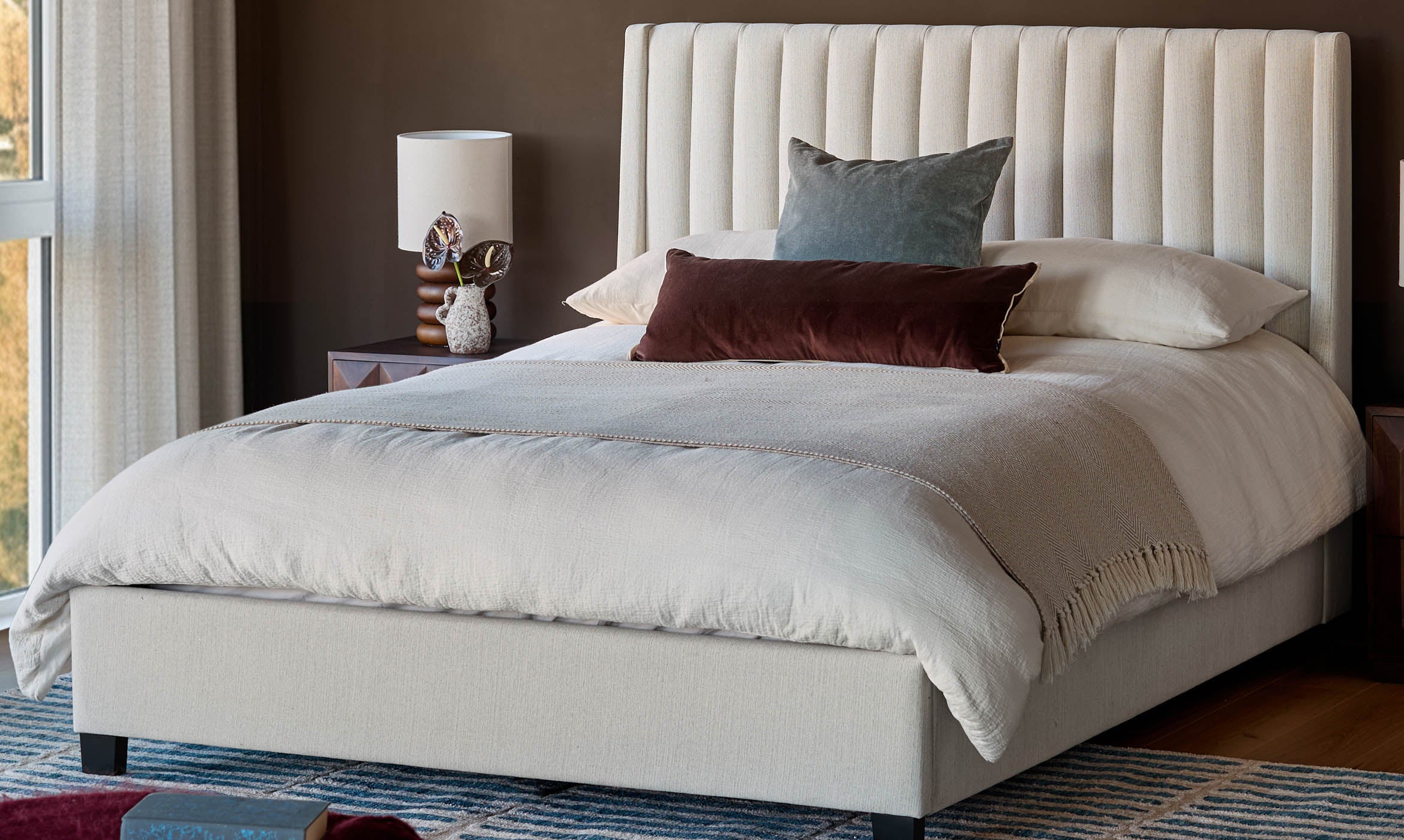 Amalfi ivory dual tone fabric double ottoman storage bed