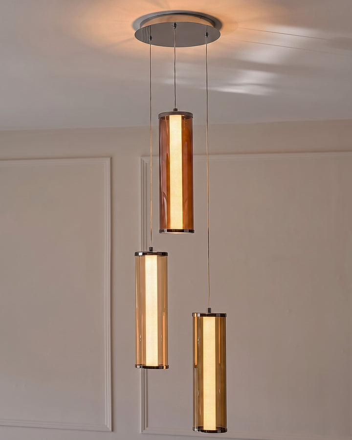 Amber mocha, caramel and champagne glass 3 cluster drop pendant light