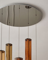 Amber mocha, caramel and champagne glass 5 cluster drop pendant light