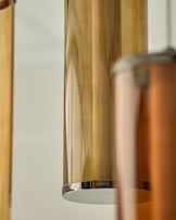Amber mocha, caramel and champagne glass 3 cluster drop pendant light