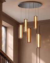 Amber mocha, caramel and champagne glass 5 cluster drop pendant light