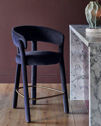 Anya dark navy velvet brushed bronze bar stool