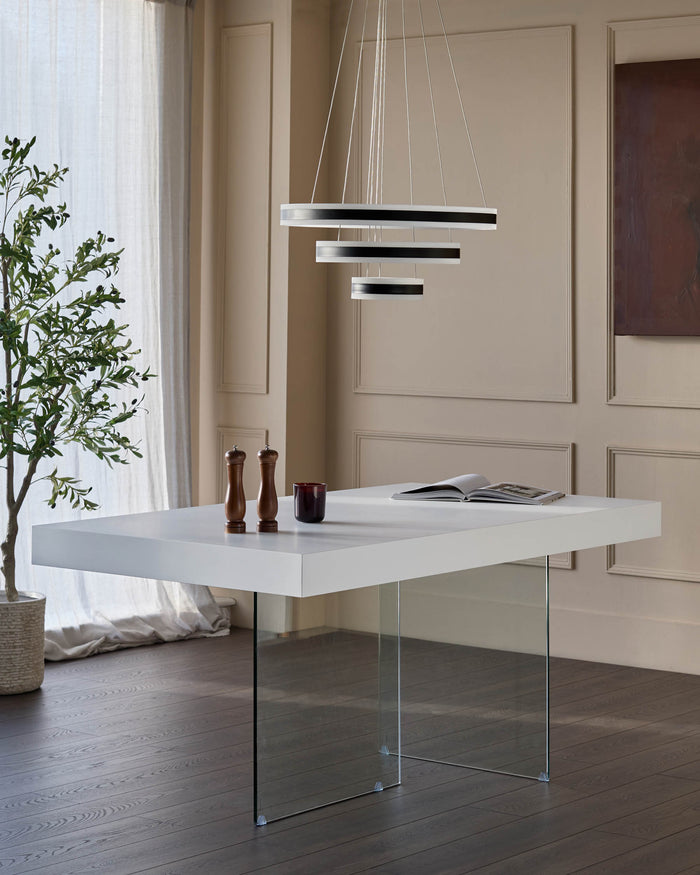 Aria White Oak And Glass 6 Seater Dining Table