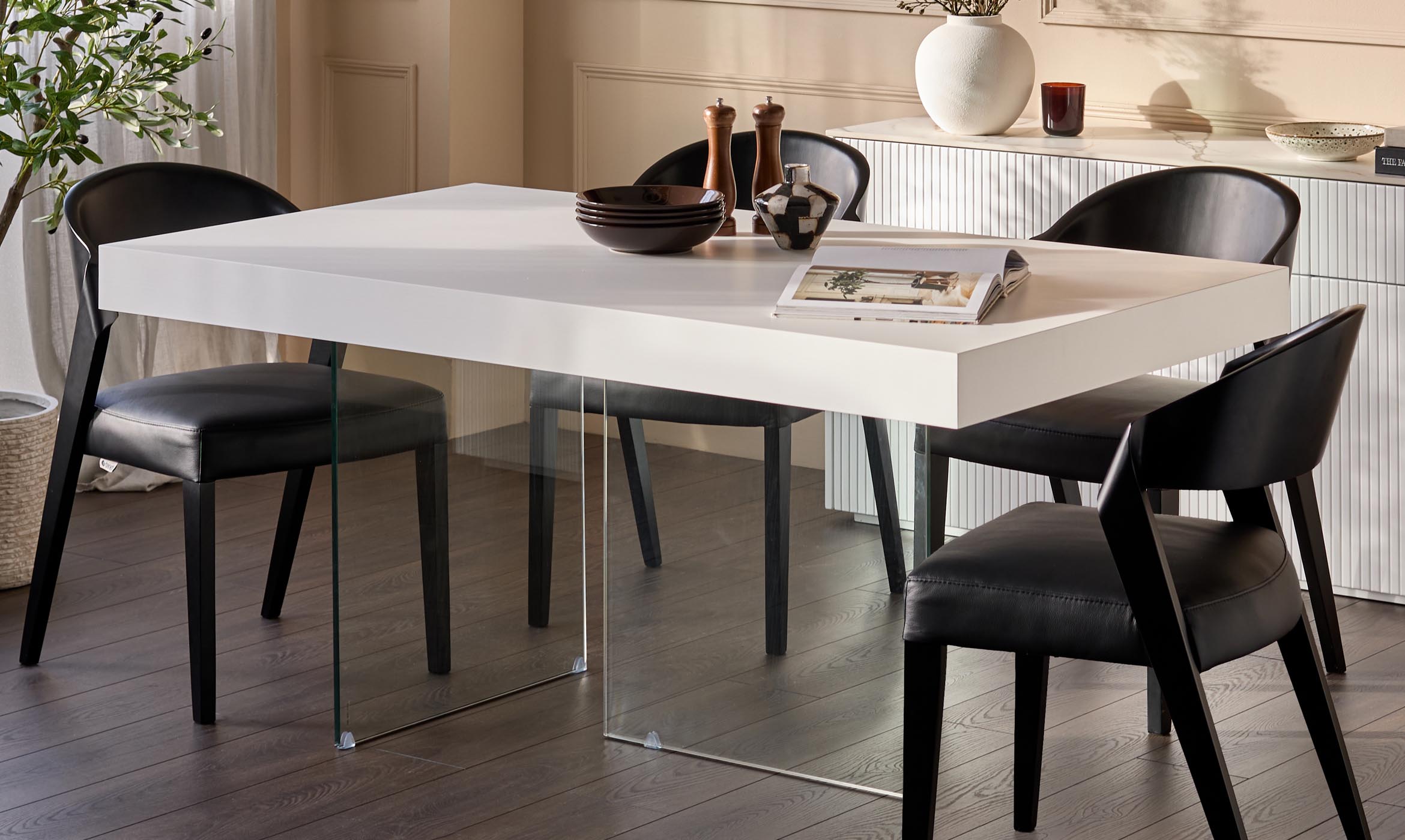 Aria White Oak And Glass 6 Seater Dining Table
