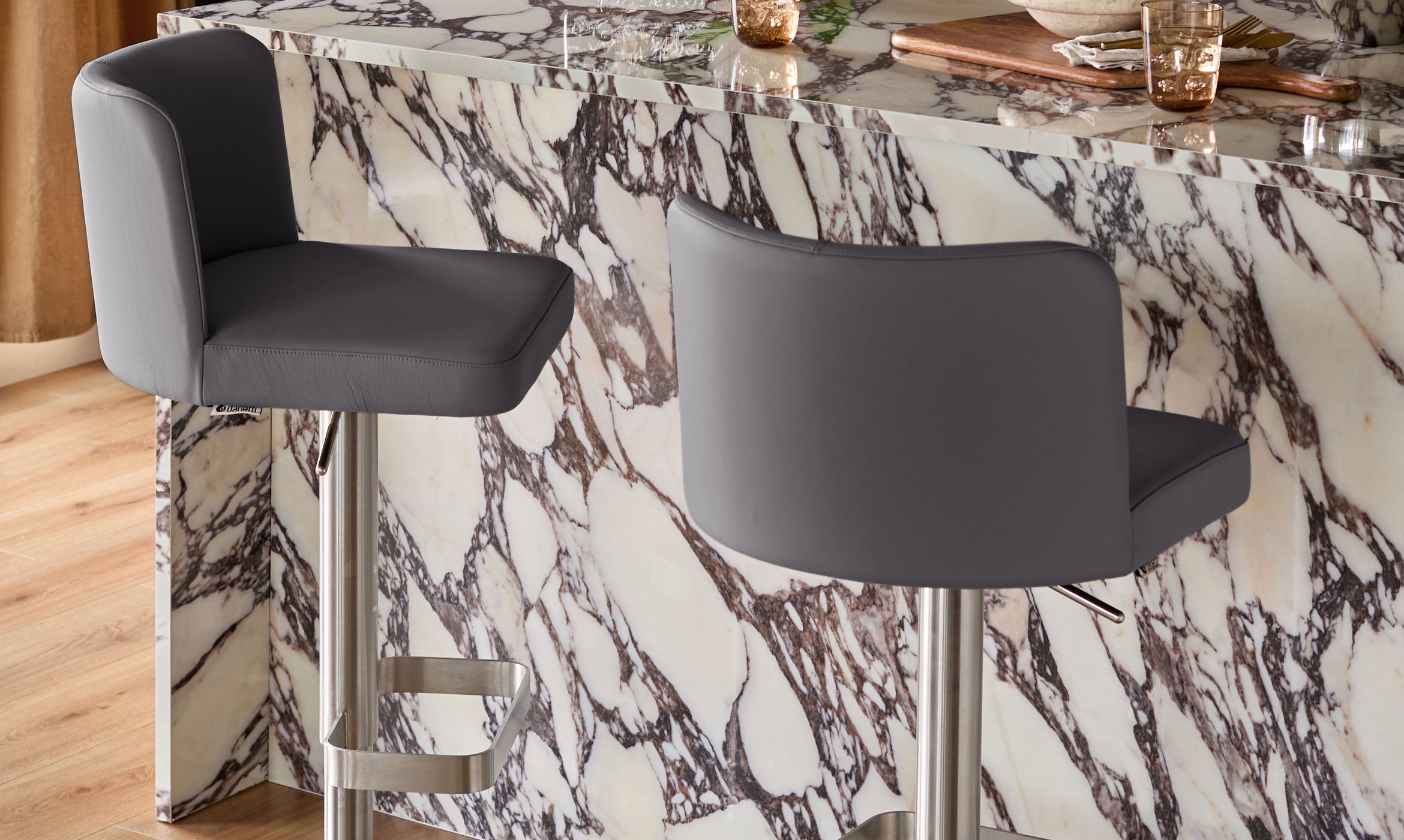 Arlo Dark Grey Leather Gas Lift Bar Stool