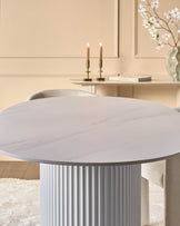 Austin White Marbled Ceramic Fluted 6 Seater Dining Table