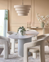 Austin White Marbled Ceramic Fluted 6 Seater Dining Table