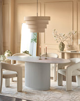 Austin White Marbled Ceramic Fluted 6 Seater Dining Table