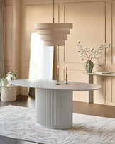 Austin White Marbled Ceramic Fluted 6 Seater Dining Table