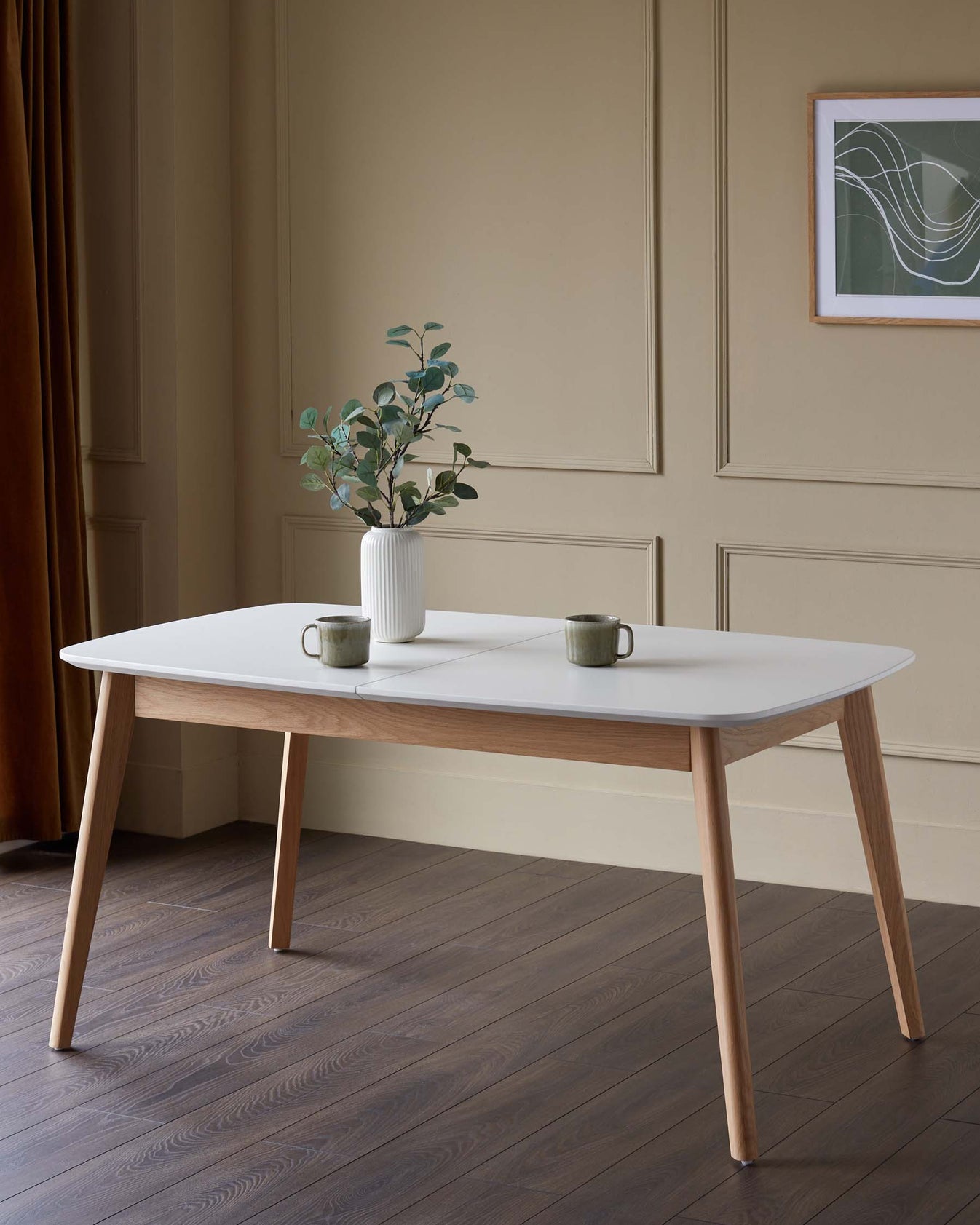 White Scandi Extendable Dining Table with Oak Legs from Danetti