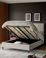Avery Cream Fabric Double Ottoman Storage Bed