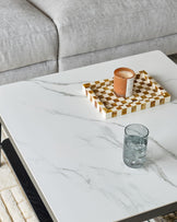 Banks White Marbled Ceramic With Black Wood Coffee Table