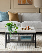 Banks White Marbled Ceramic With Black Wood Coffee Table