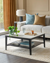 Banks White Marbled Ceramic With Black Wood Coffee Table