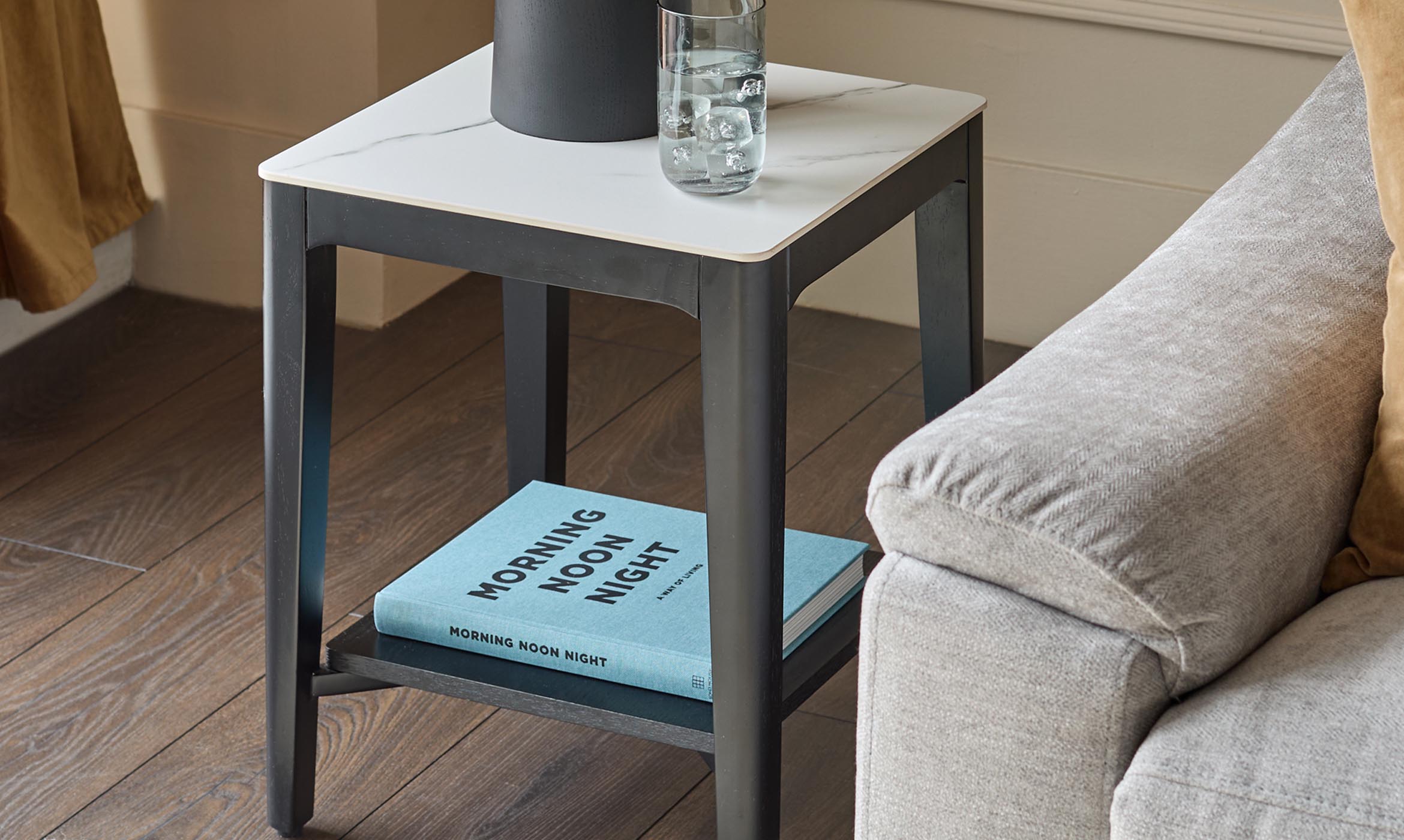 Banks White Marbled Ceramic With Black Wood Side Table