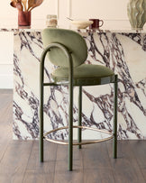 Blake olive green velvet with olive green metal bar stool