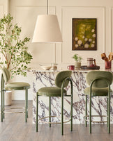 Blake olive green velvet with olive green metal bar stool