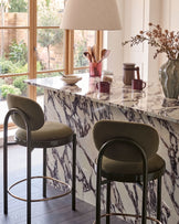 Blake olive green velvet with olive green metal bar stool