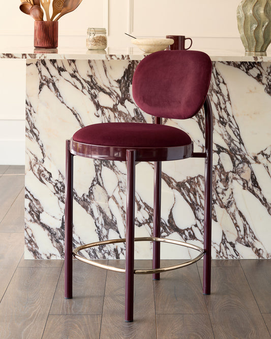 Blake plum velvet with plum metal bar stool
