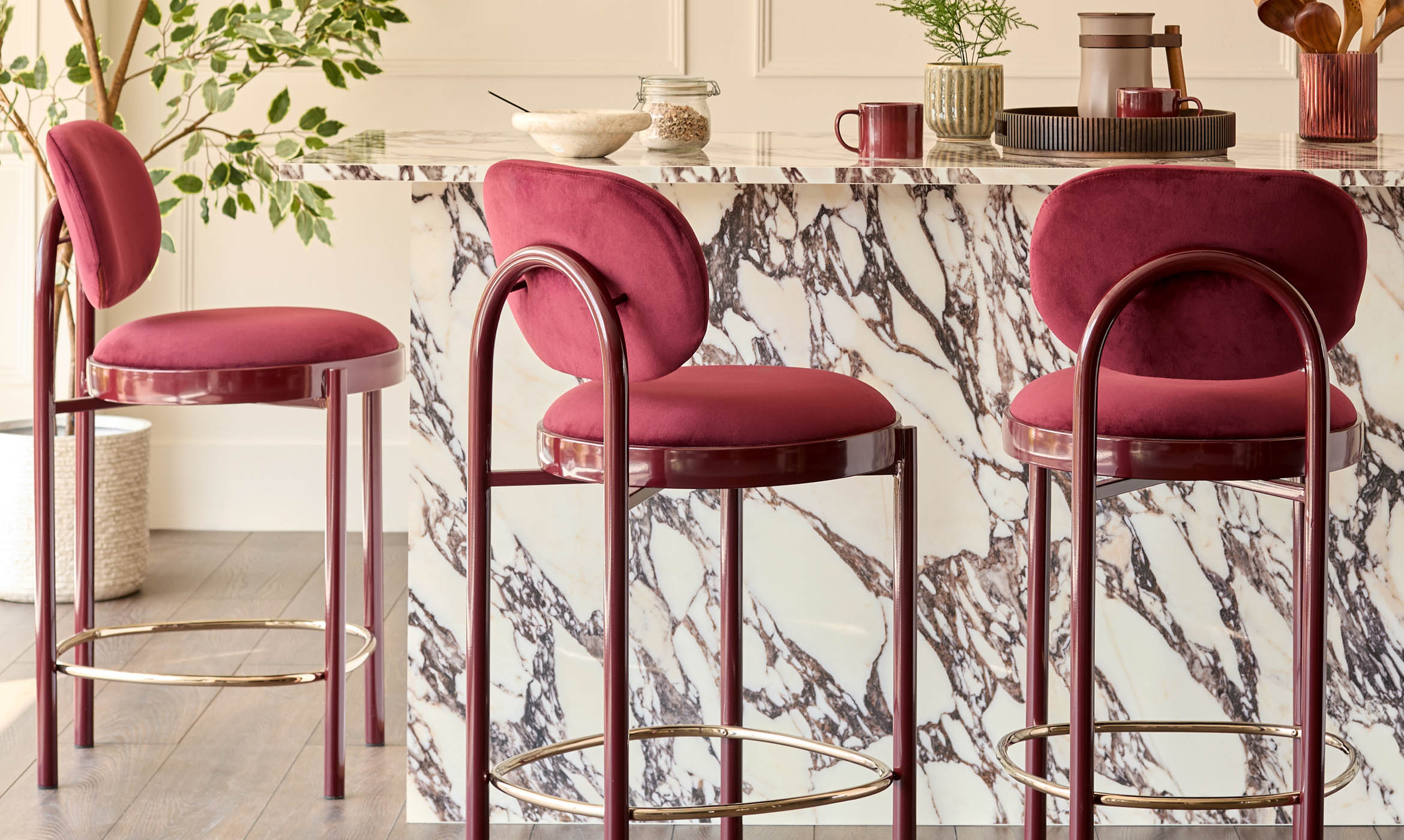 Blake plum velvet with plum metal bar stool