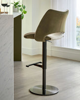 Bronwyn natural fabric and olive green velvet gas lift bar stool