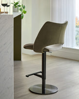 Bronwyn natural fabric and olive green velvet gas lift bar stool
