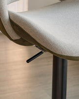 Bronwyn natural fabric and olive green velvet gas lift bar stool