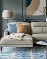 Brooks Light Grey Leather Left Hand Corner Chaise Sofa