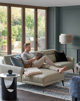 Brooks Light Grey Leather Left Hand Corner Chaise Sofa