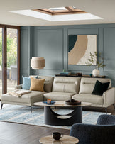 Brooks Light Grey Leather Left Hand Corner Chaise Sofa