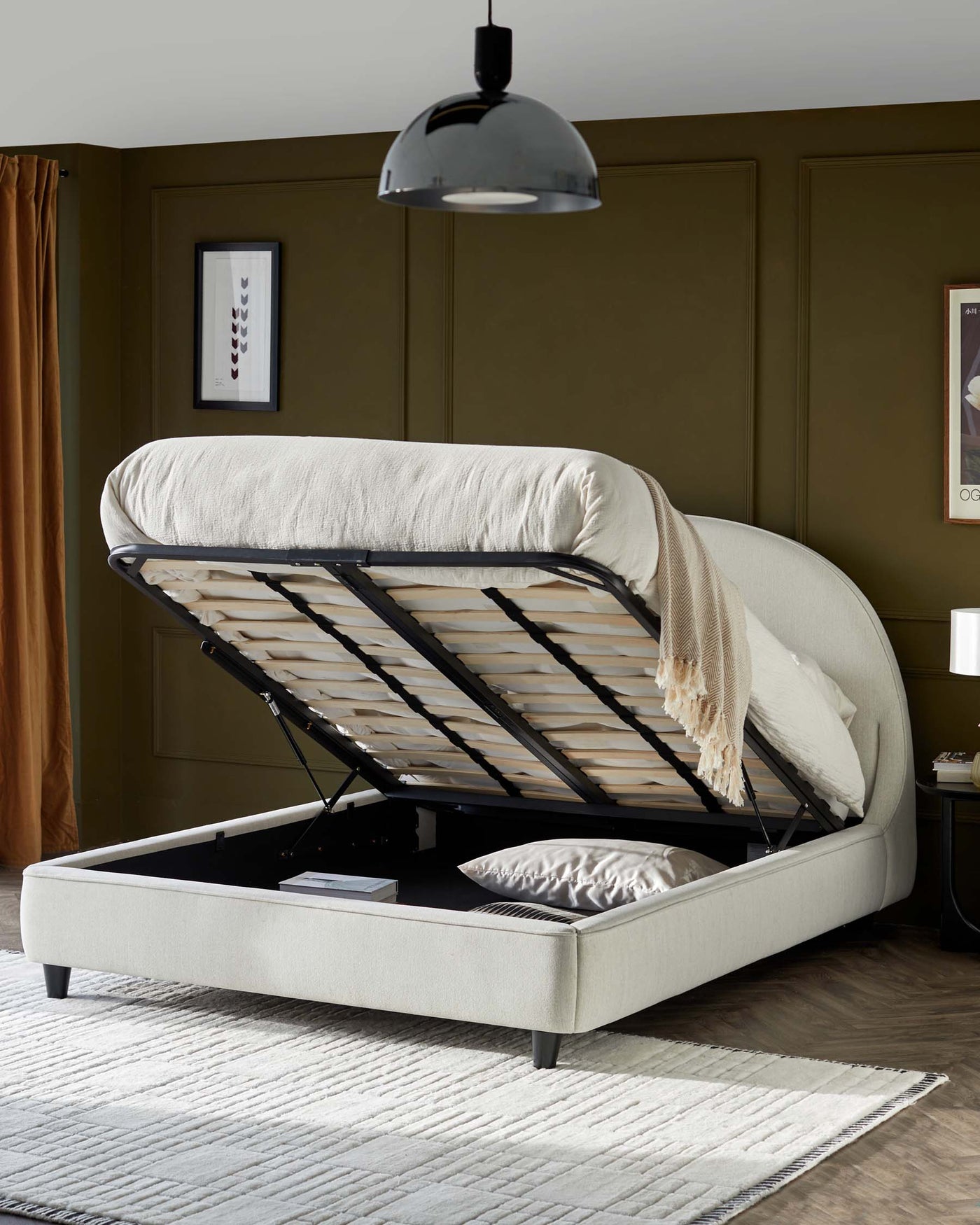 Cadence ivory fabric king storage bed