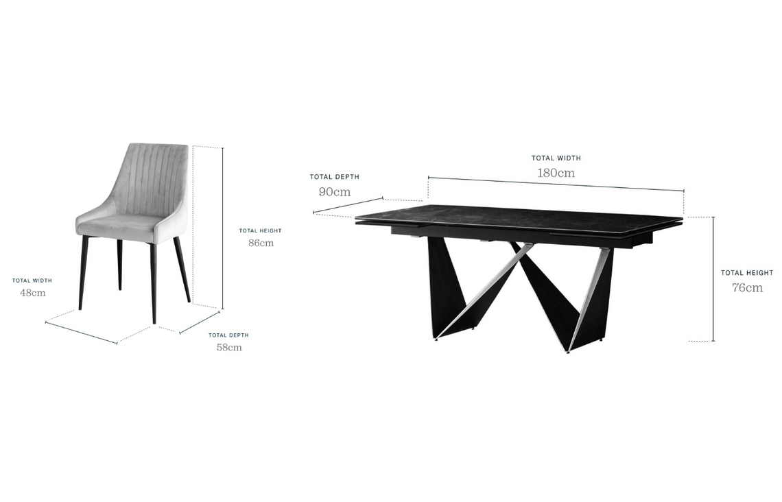 Calenzano 8-10 Seater Natural Ceramic Dining Table with 8 Blakely Champagne Velvet Dining Chairs