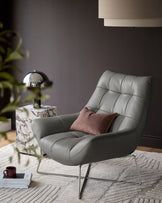 Canio Dark Grey Leather And Stainless Steel Accent Chair