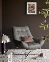 Canio Dark Grey Leather And Stainless Steel Accent Chair