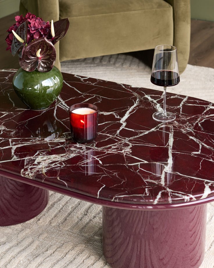Carlotta red calacatta with plum gloss coffee table