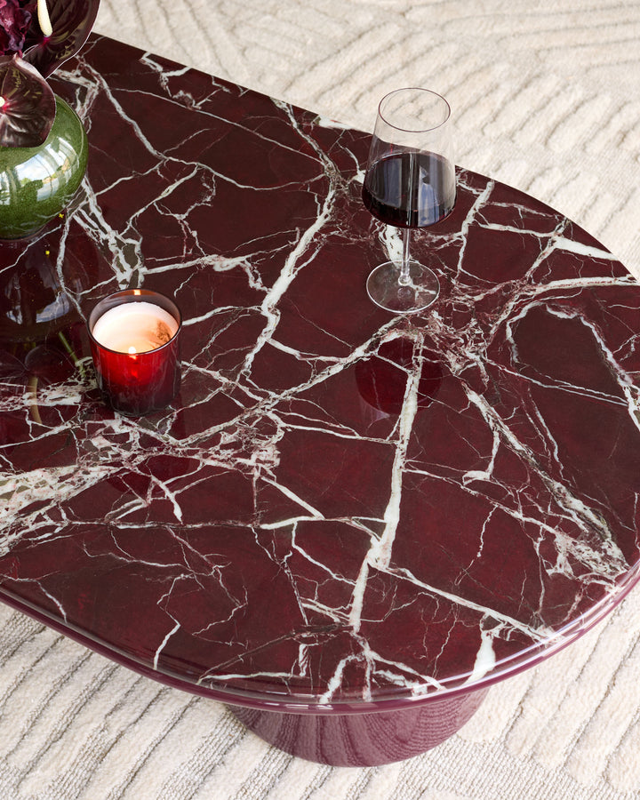 Carlotta red calacatta with plum gloss coffee table