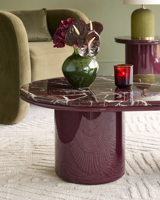 Carlotta red calacatta with plum gloss coffee table