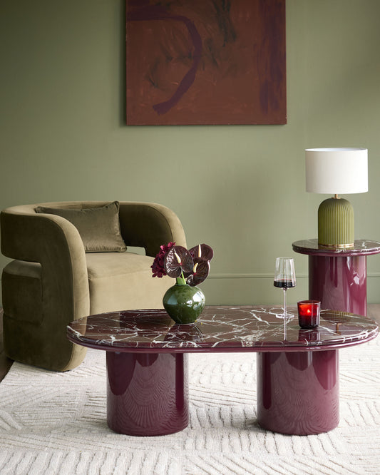 Carlotta red calacatta with plum gloss coffee table