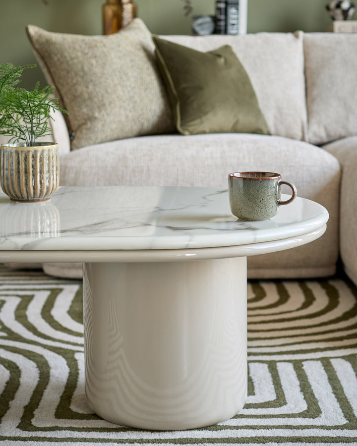 Carlotta natural calacatta with natural gloss coffee table