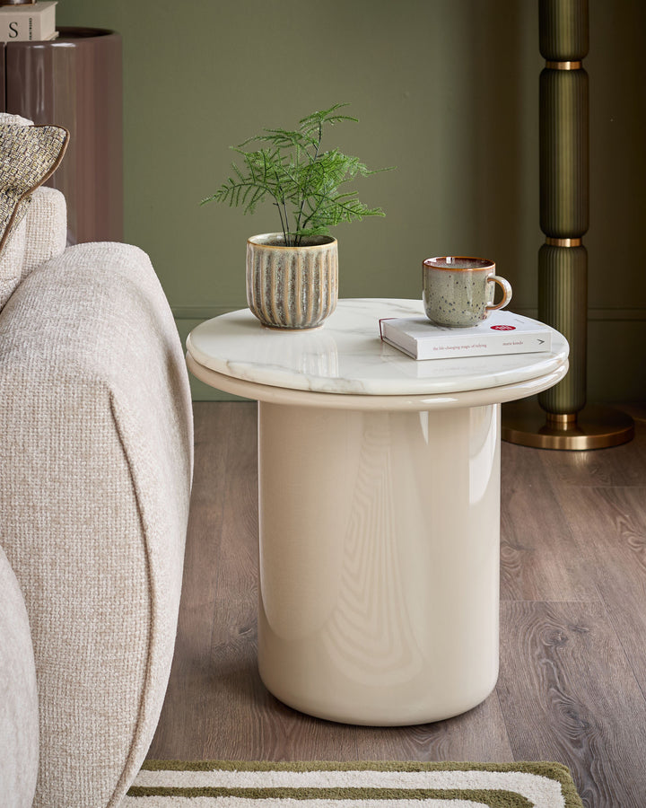 Carlotta natural calacatta with natural gloss side table