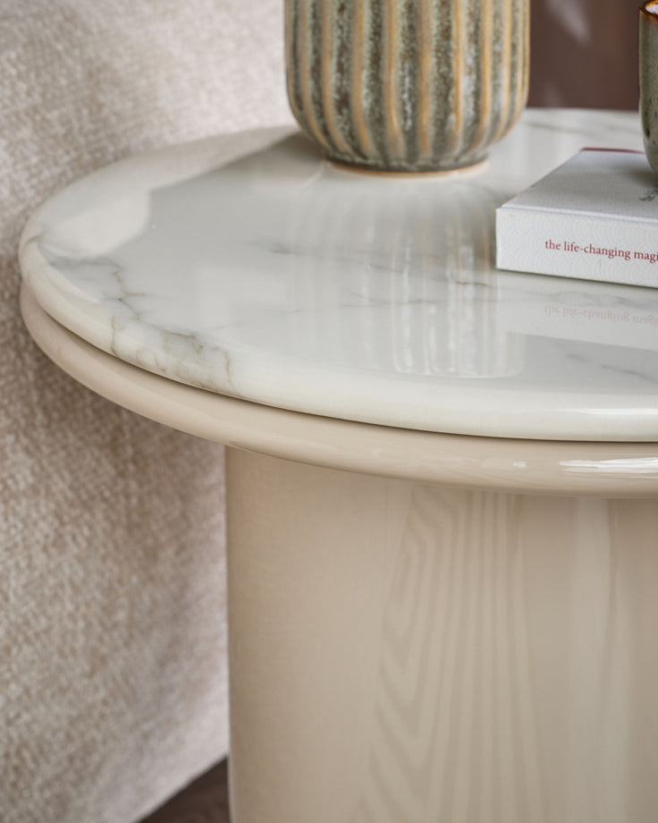 Carlotta natural calacatta with natural gloss side table