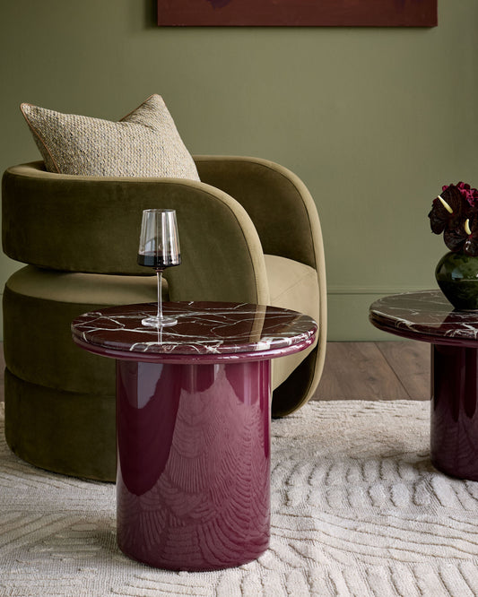 Carlotta red calacatta with plum gloss side table