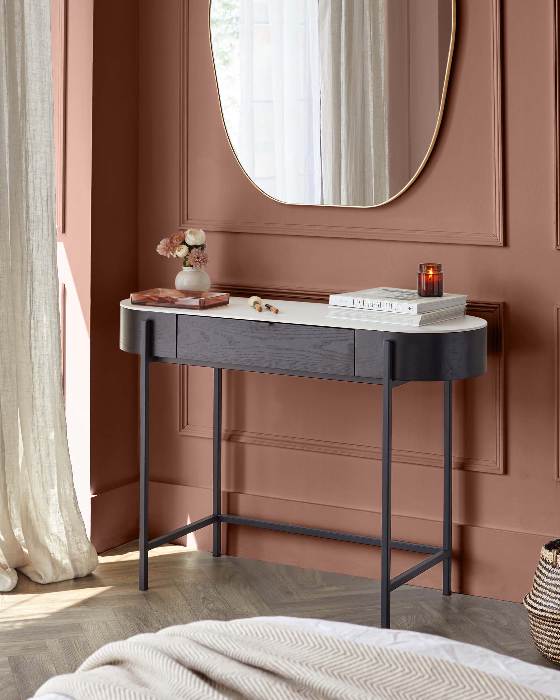 Carmen Black Console Dressing Table with White Ceramic Top Danetti Carmen Black Console Dressing Table with White Ceramic Top Danetti