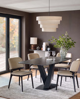 Carter Dark Grey Ceramic Pedestal 6 Seater Dining Table