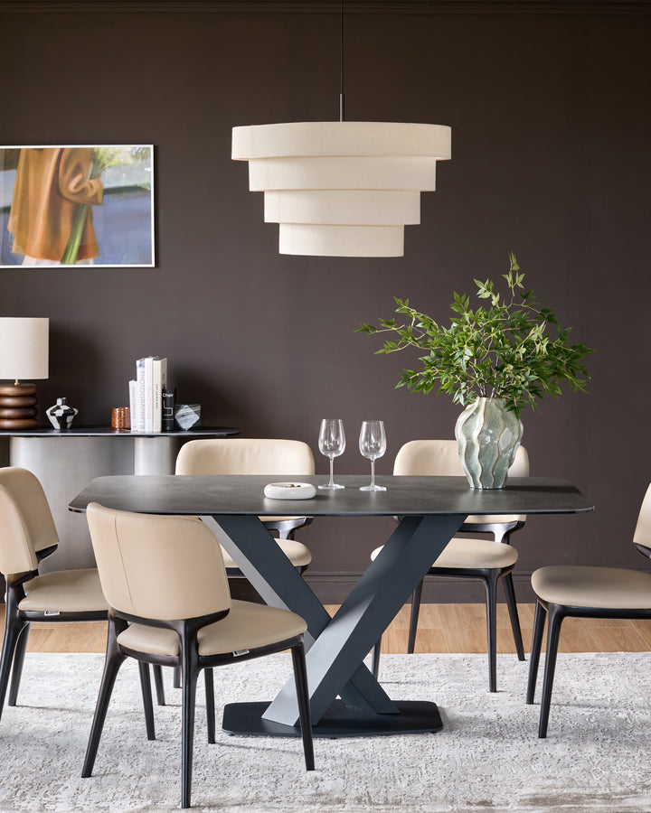 Carter Dark Grey Ceramic Pedestal 6 Seater Dining Table