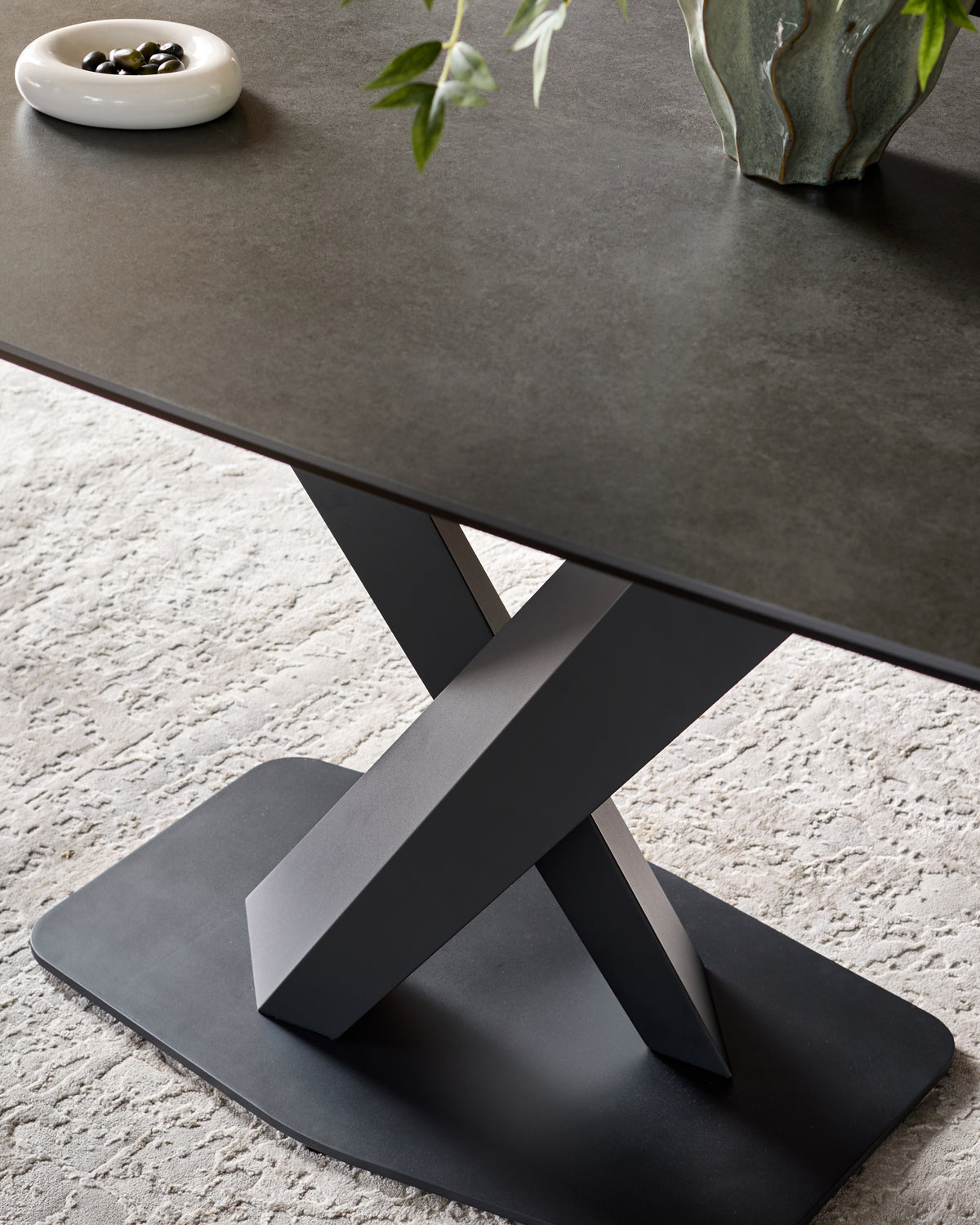 Carter Dark Grey Ceramic Pedestal 6 Seater Dining Table