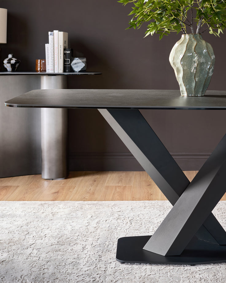 Carter Dark Grey Ceramic Pedestal 6 Seater Dining Table